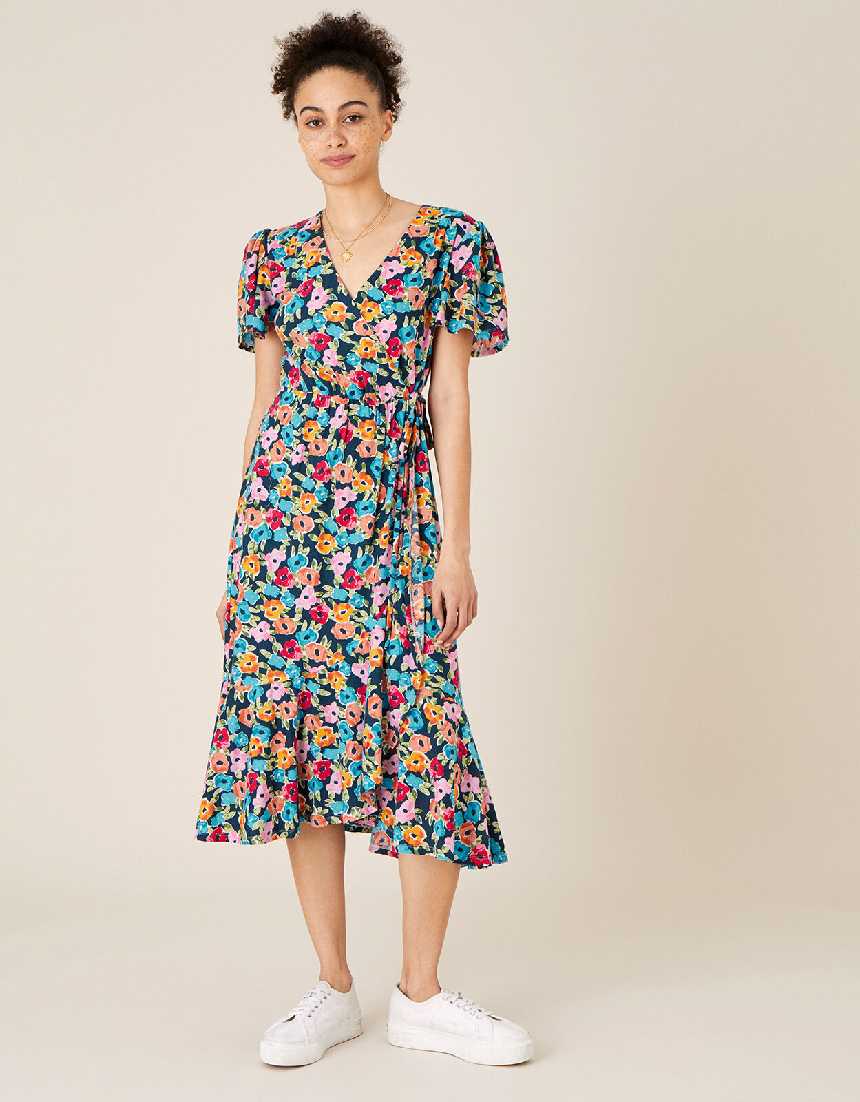Tallulah Floral Jersey Wrap Dress Teal | Work Dresses | Monsoon Global.